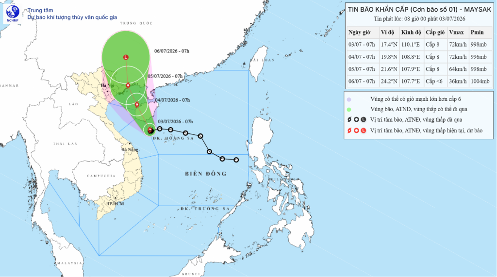 TIN BÃO SỐ 1  (BÃO MAYSAK)