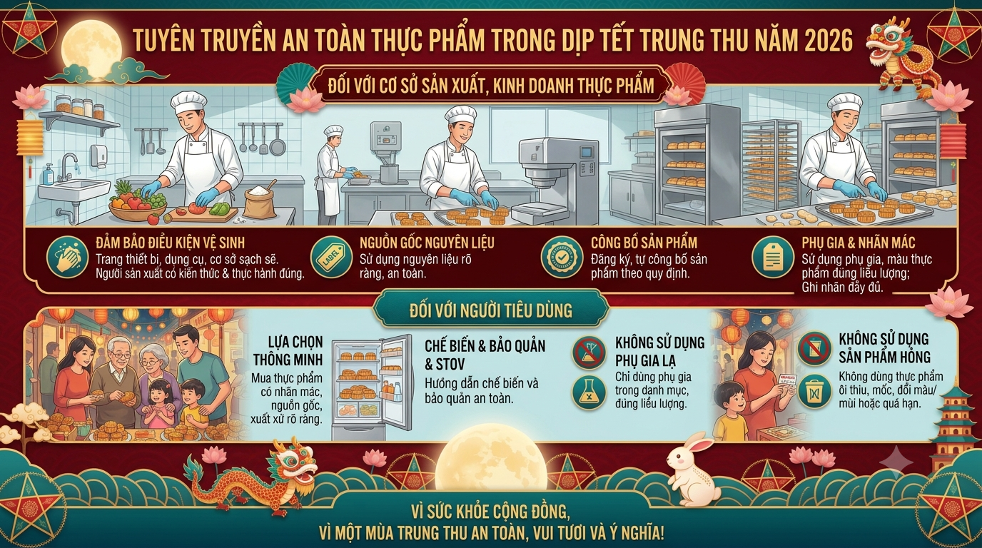 TUYÊN TRUYỀN BẢO ĐẢM AN TOÀN THỰC PHẨM TRONG DỊP TẾT TRUNG THU NĂM 2026