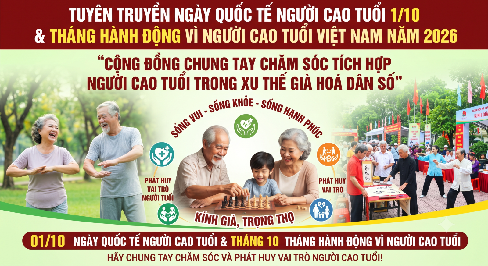 BÀI TUYÊN TRUYỀN HƯỞNG ỨNG KỶ NIỆM 36 NĂM NGÀY QUỐC TẾ NGƯỜI CAO TUỔI  VỚI CHỦ ĐỀ “CHUNG TAY CHĂM SÓC, BẢO VỆ VÀ PHÁT HUY NGƯỜI CAO TUỔI TRONG CỘNG ĐỒNG”